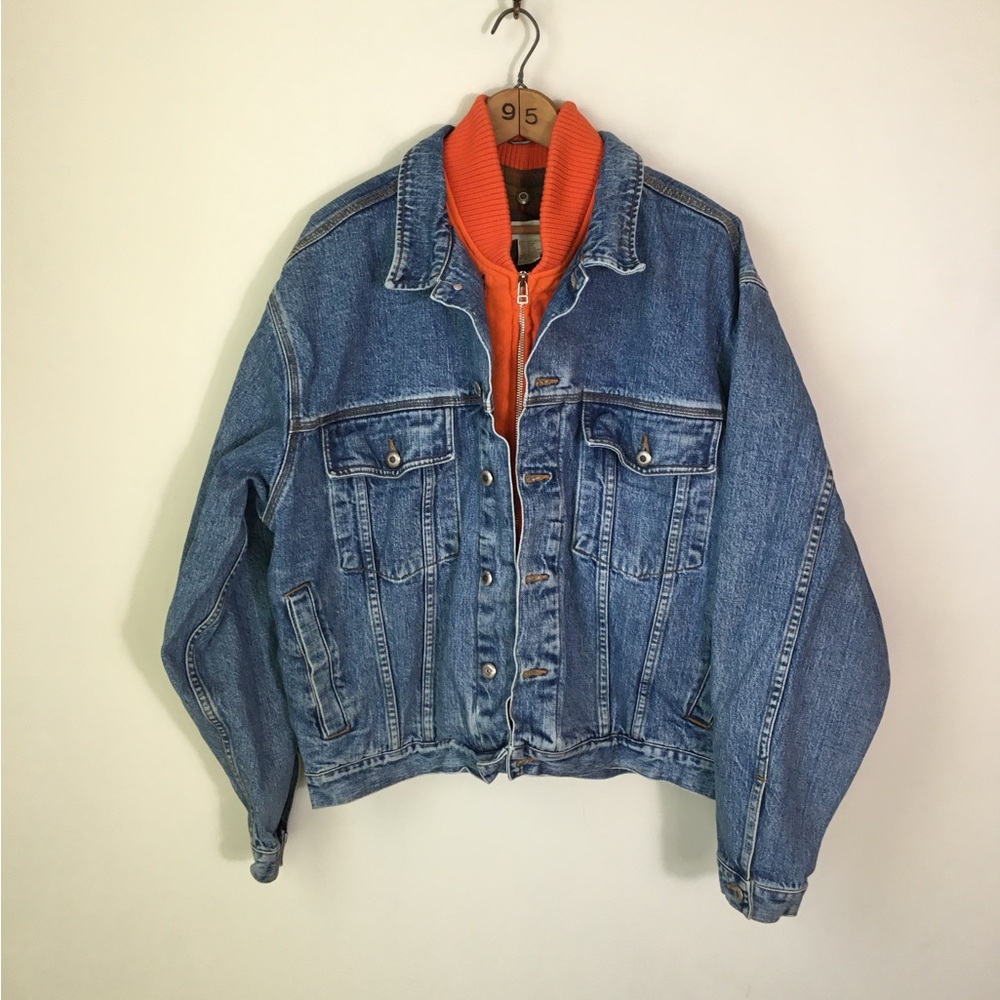 Banana Republic Vintage Removable Wool Vest Lined Trucker Denim Jacket